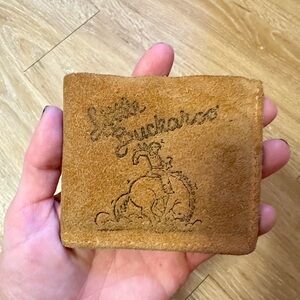 Brown Leather Wallet with Cowboy Design vintage suede leather wallet